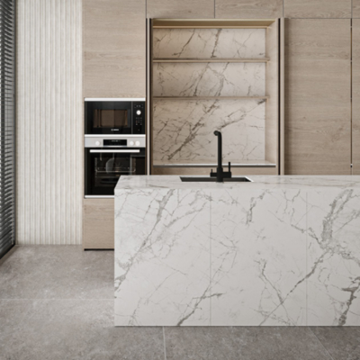 High Variation Marble Look Porcelain Tile dalam Pola Acak 1600x3200mm