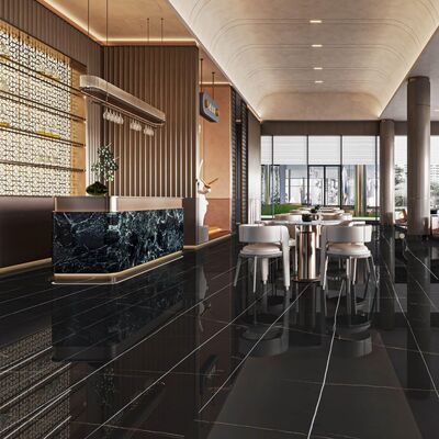 1200x2700mm Marble Look Porcelain Tile dengan Instalasi Mortar Tipis dan Polished Matt Finish untuk Interior Komersial